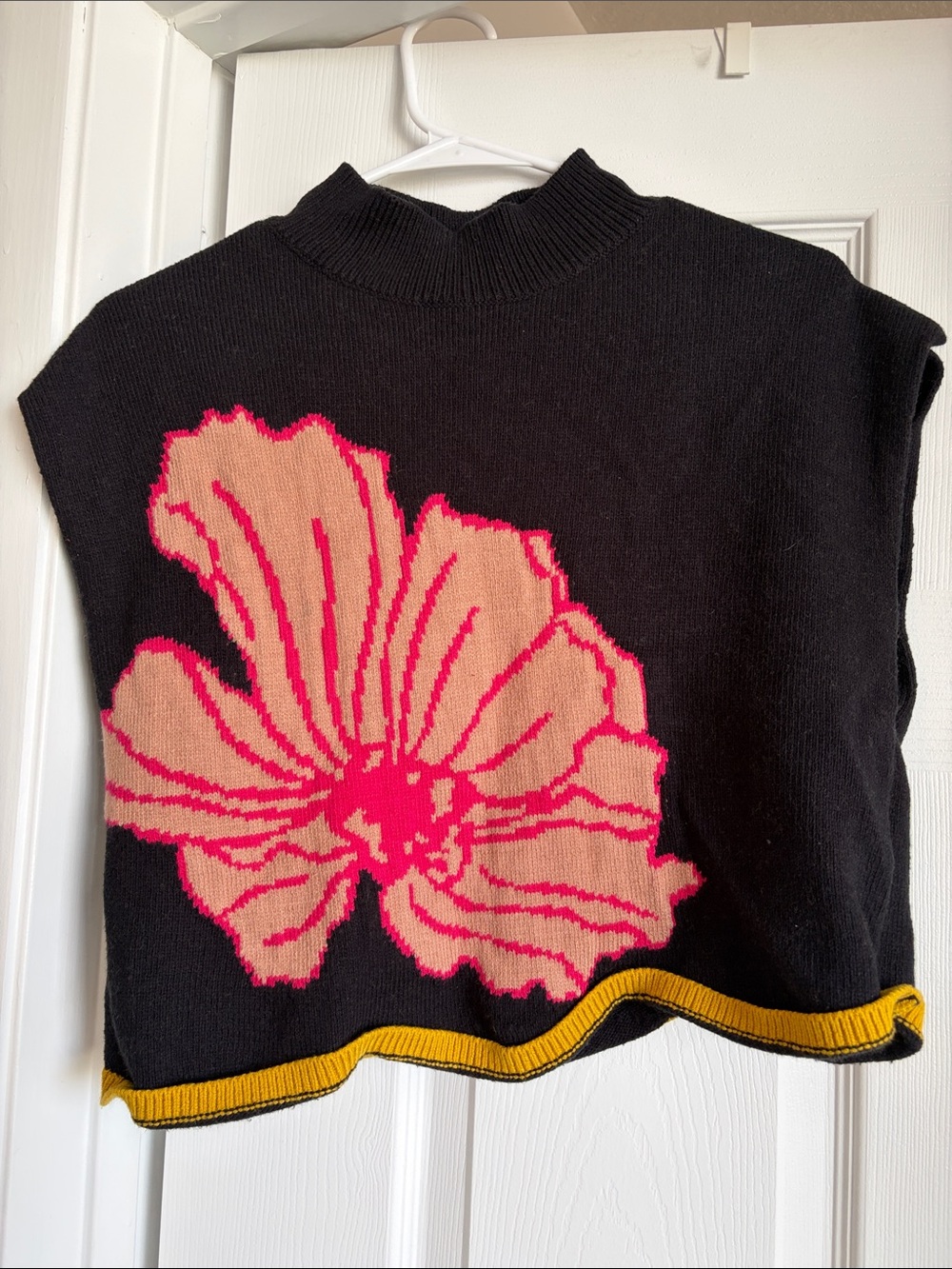 Maeve Black Sweater Vest with Pink & Peach Floral and Yellow Trim